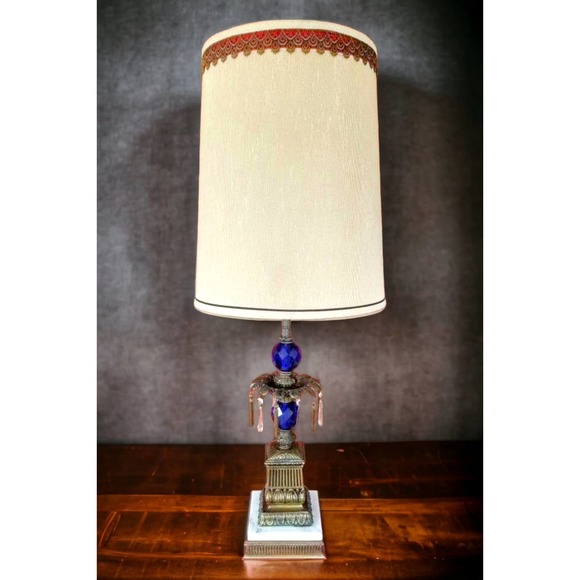 Hollywood Regency Cobalt Blue Crystal Table Lamp - Picture 1 of 7